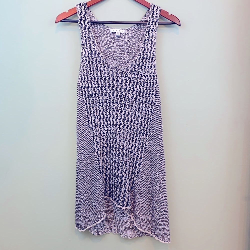 CAbi Black & White Knit Hankerchief Hem Tank